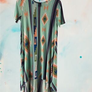 Geometric Patterned Summer Dress in Green and Peach